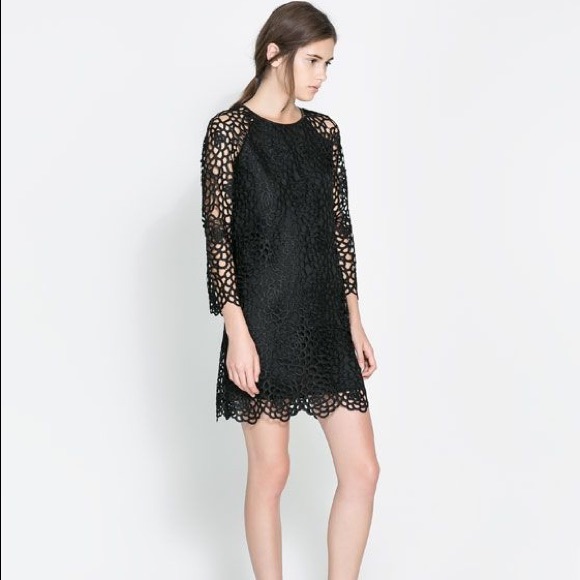 Zara Dresses & Skirts - Zara Black Raglan Lace Dress